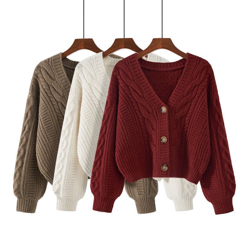 Women's cardigan with unusual cable pattern and deep V-neck NOVAE