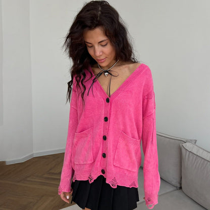 Women's casual cardigan with fashionable V-neck and creative cut-out details NOVAE