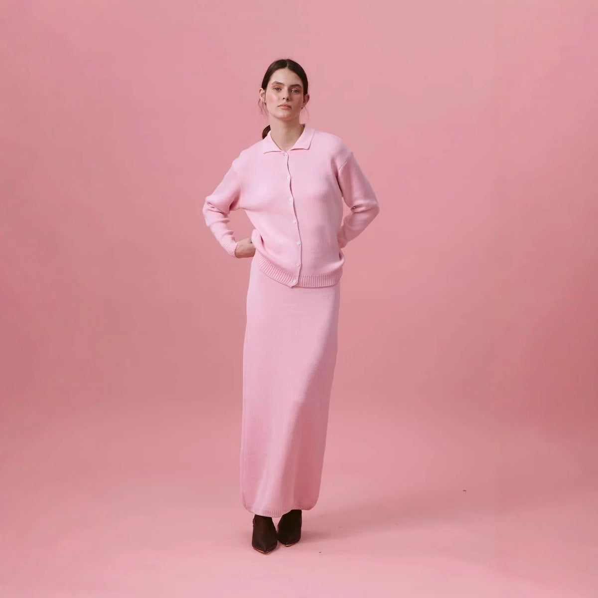 Women's cardigan with polo collar and button closure NOVAE