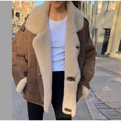 Women's casually lined suede jacket with an oversized cut NOVAE