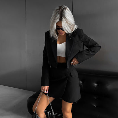 Women's blazer-skirt set with fashionable cut and practical pockets NOVAE