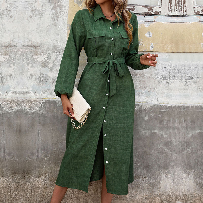 Women's shirt dress with tie belt and patch pockets NOVAE
