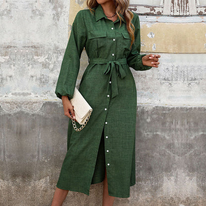 Women's shirt dress with tie belt and patch pockets NOVAE