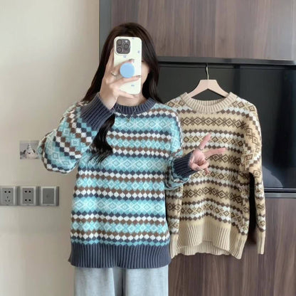Women's sweater with geometric Norwegian pattern and relaxed fit NOVAE