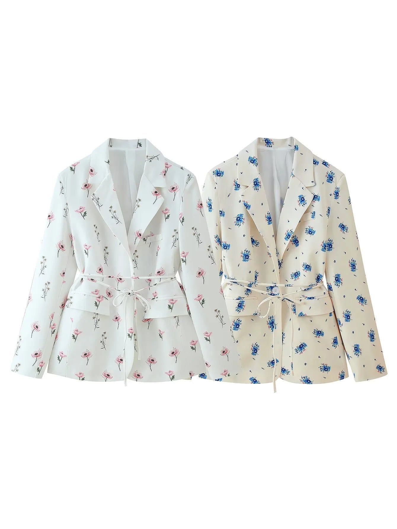 Women's tailored blazer with floral pattern and tie belt NOVAE