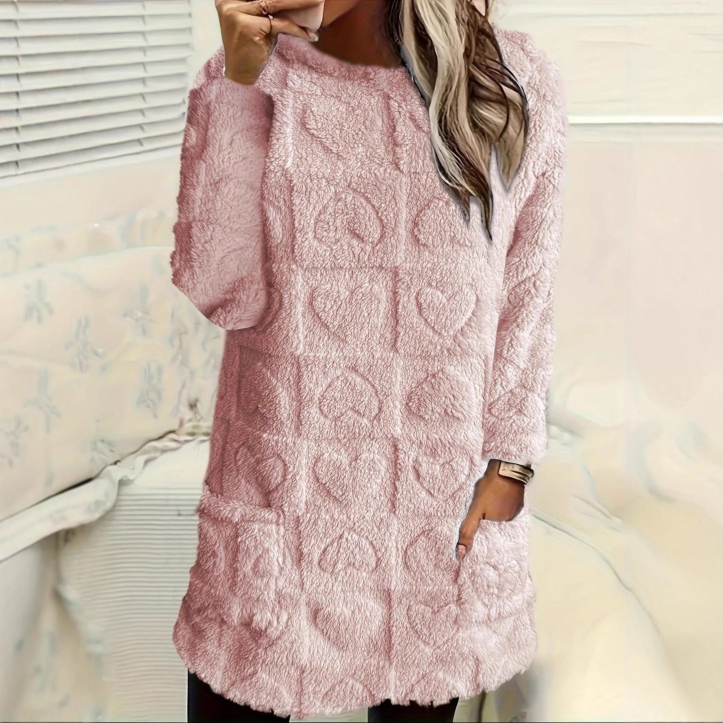 Women's cozy sweatshirt dress with heart-shaped fabric pattern NOVAE