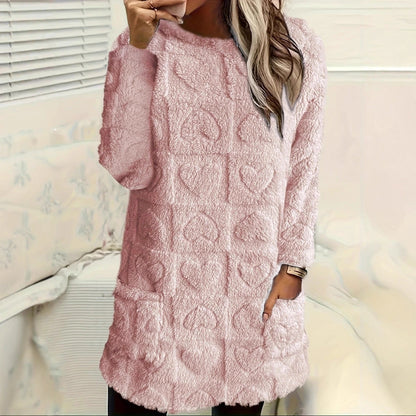 Women's cozy sweatshirt dress with heart-shaped fabric pattern NOVAE