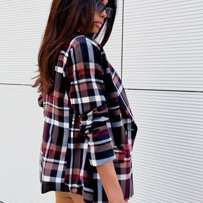 Women's checked blazer with double-breasted button closure and elegant cut NOVAE