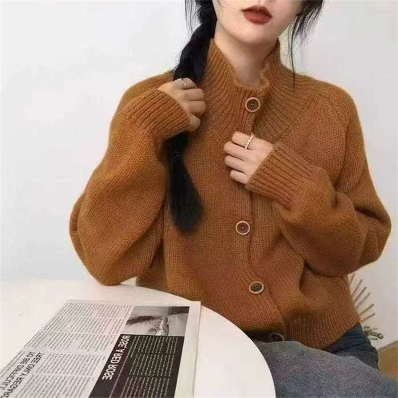 Women's cozy high-collar cardigan with button details NOVAE