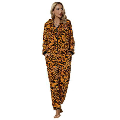Women's fleece jumpsuit in trendy animal print NOVAE