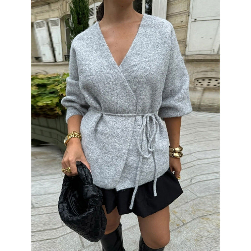 Women's elegant wrap knit coat with belt NOVAE