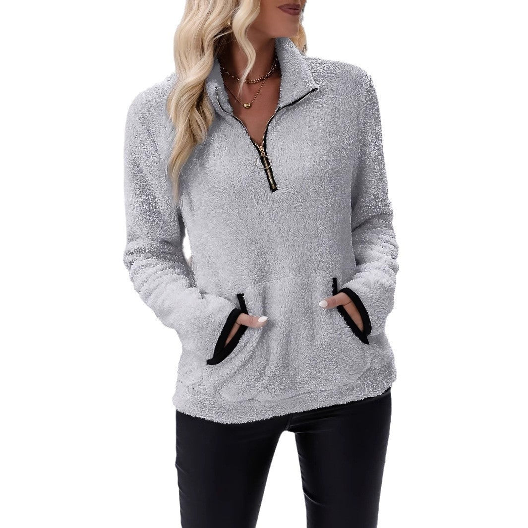 Women's fleece pullover with short zipper and kangaroo pocket NOVAE