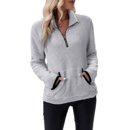 Women's fleece pullover with short zipper and kangaroo pocket NOVAE