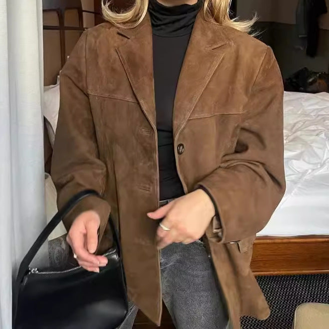 Women's fashionable suede blazer in a casual oversized style NOVAE