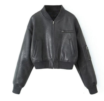Women's leather bomber jacket with innovative zipper details NOVAE