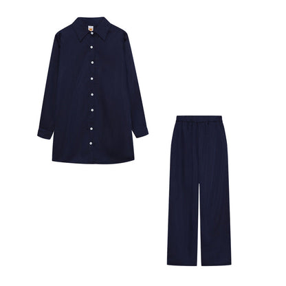 Women's Satin Pyjama Set with Long-Sleeved Blouse and Wide-Leg Trousers NOVAE