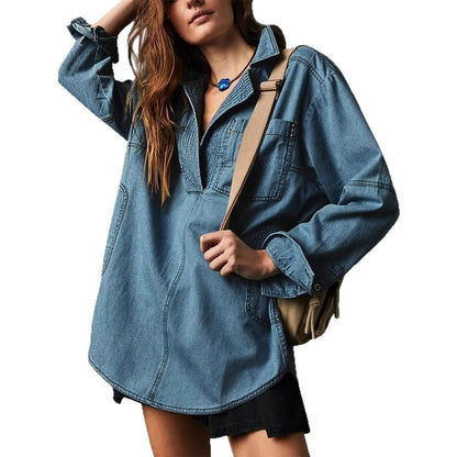 Women's denim shirt with detailed quilting and a relaxed fit NOVAE