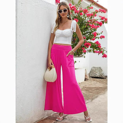 Women's wide-leg palazzo trousers with elasticated waistband and practical pockets NOVAE