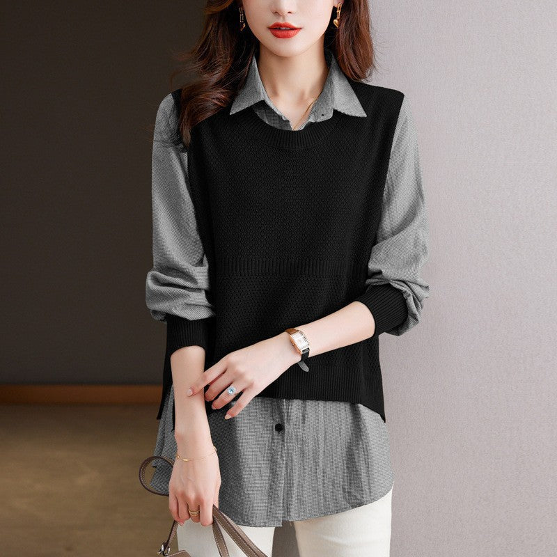 Women's knit sweater with a unique layered look and fine texture NOVAE