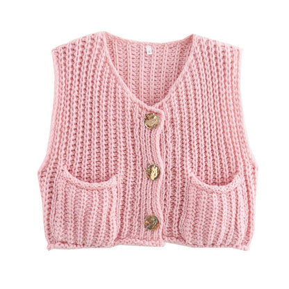 Women's knitted vest with decorative button closure NOVAE