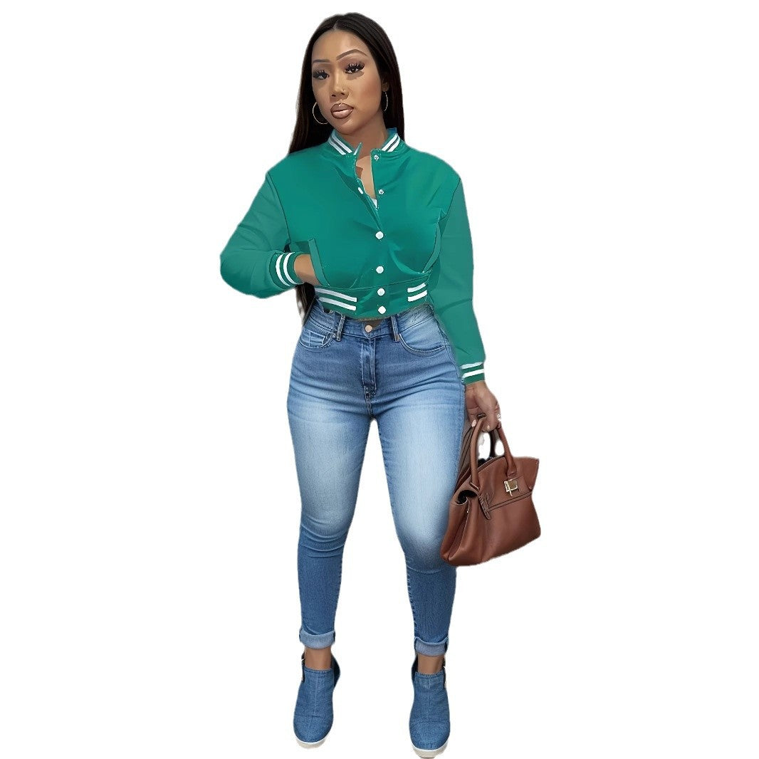 Women's cropped bomber jacket with sporty accents and a casual cut NOVAE