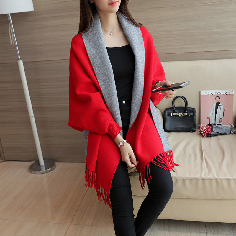 Women's elegant scarf with fringe and contrasting color details NOVAE