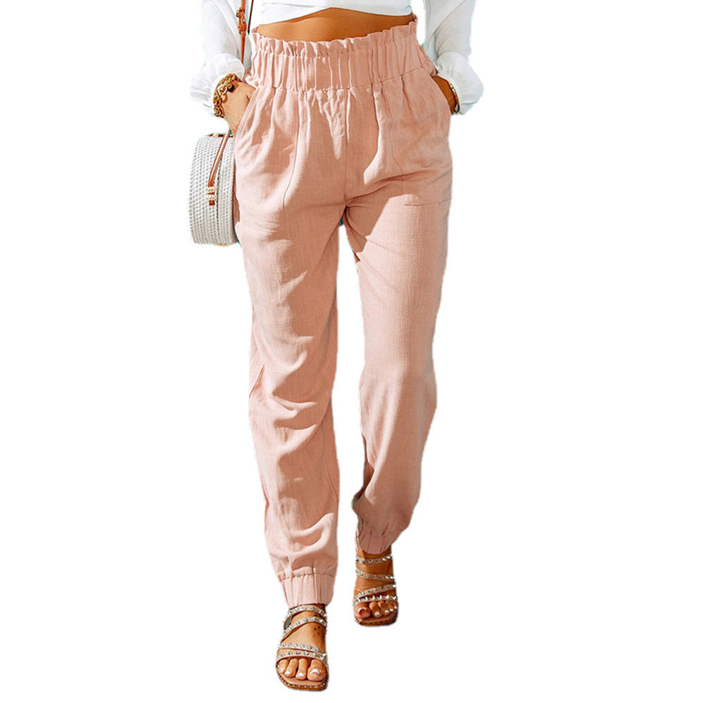 Women's casual trousers with elasticated waistband and side pockets NOVAE