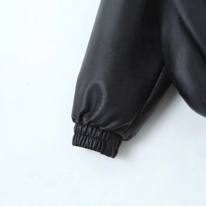 Women's casual leather jacket with elasticated hem and practical pockets NOVAE