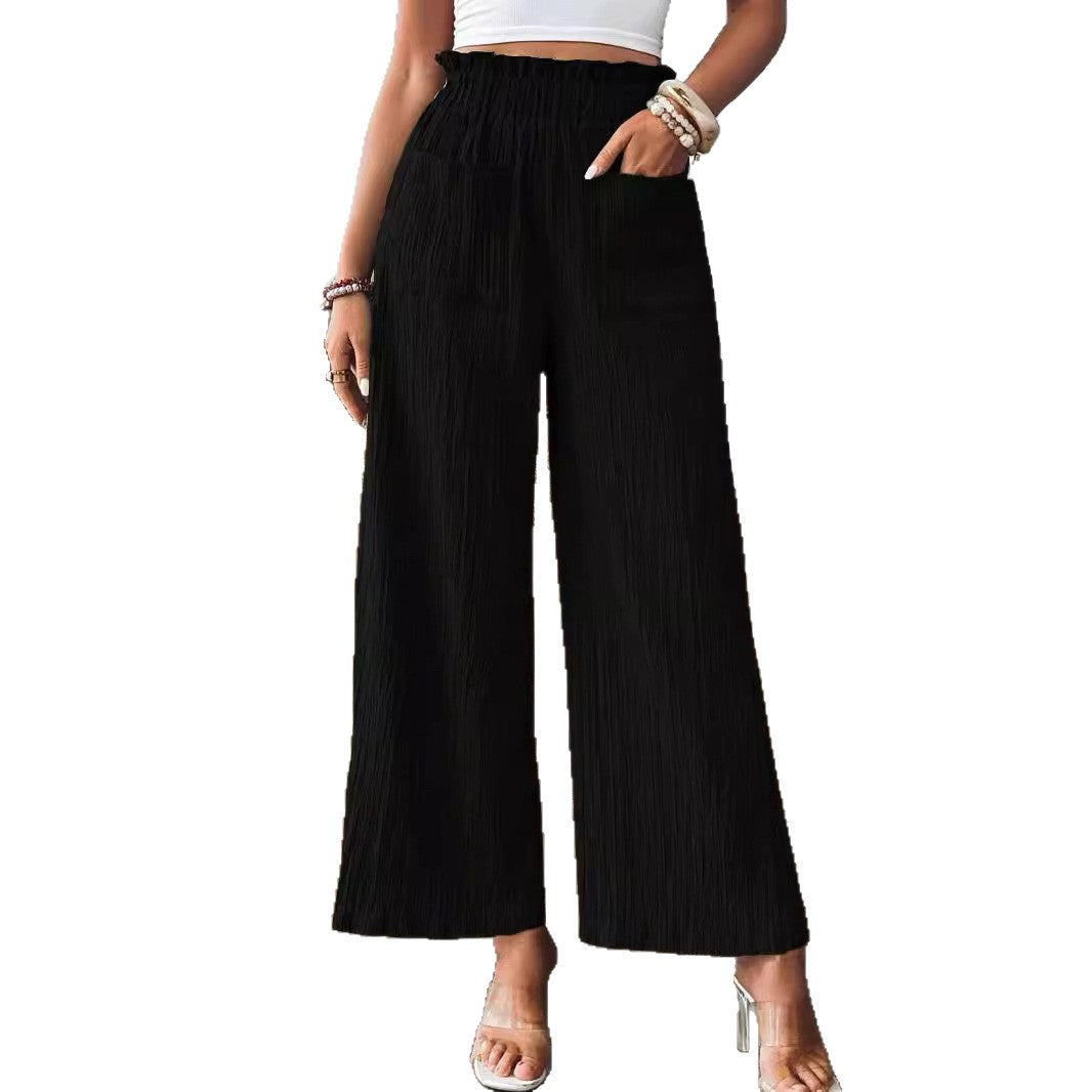 Women's wide-leg linen trousers with elasticated waistband and practical pockets NOVAE