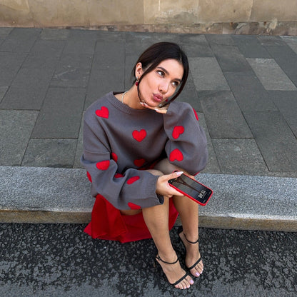 Women's sweater with heart appliqués and a relaxed fit NOVAE