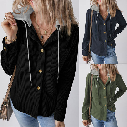 Women's Casual Long Jacket with Hood and Button Details NOVAE