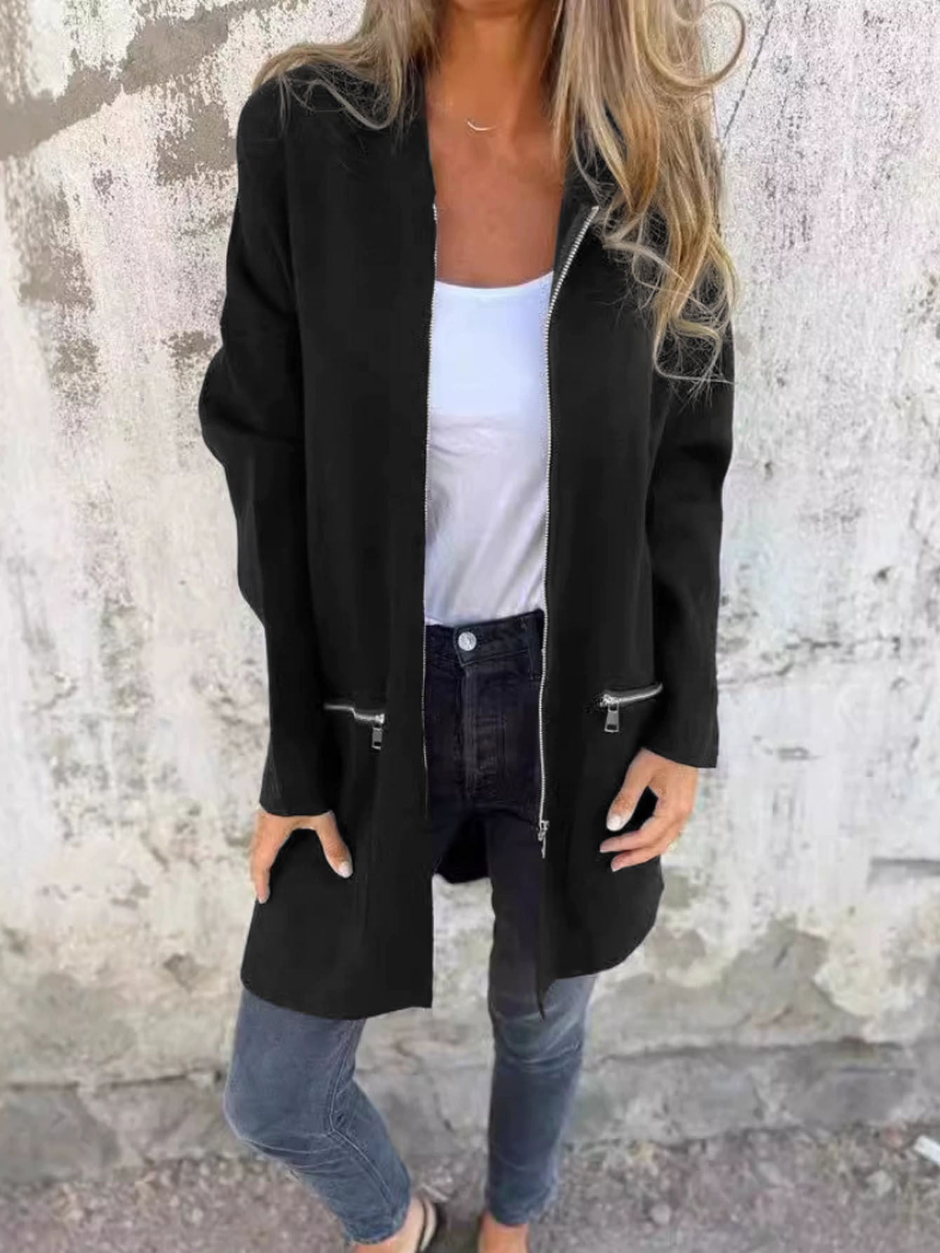 Women's transitional jacket with lightweight fabric and practical zip pockets NOVAE