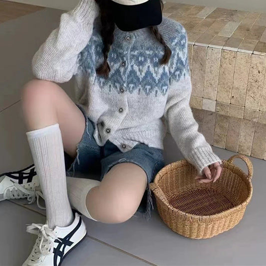 Women's knitted cardigan with traditional pattern and button details NOVAE