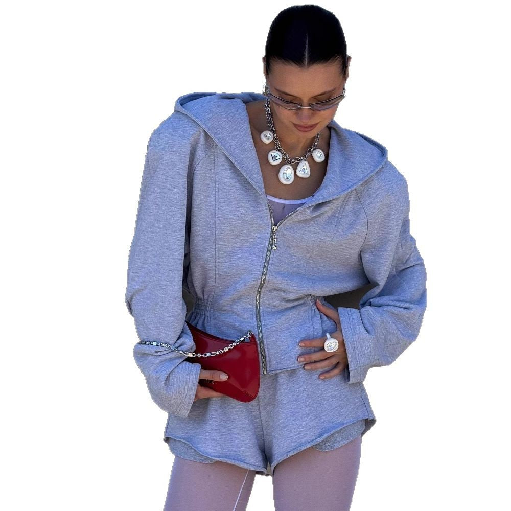 Women's sporty hooded jacket with a narrow waistband and long sleeves NOVAE