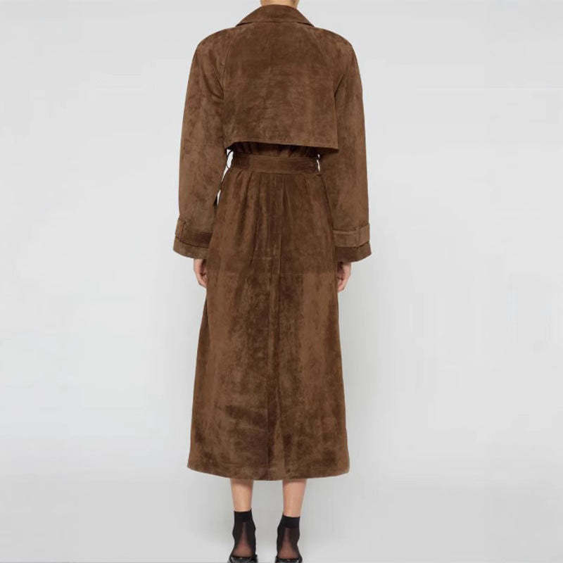 Women's Elegant Knee-Length Faux Suede Trench Coat NOVAE
