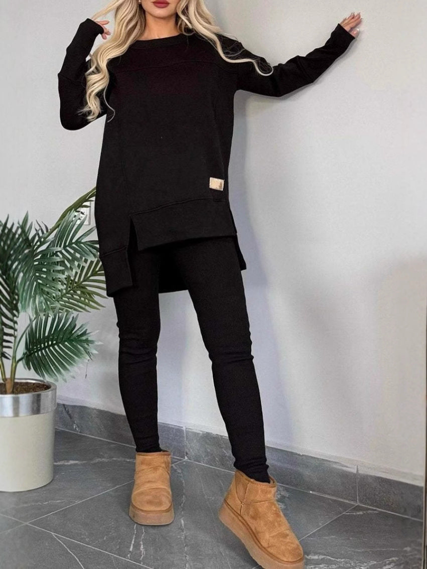 Women's Casual Long-Sleeve Sweatshirt Set with Asymmetrical Cut and Practical Pockets NOVAE
