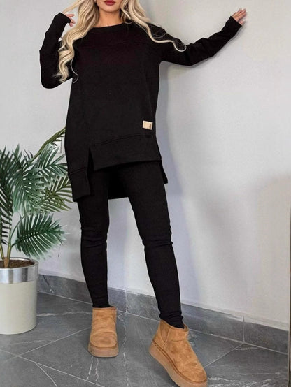 Women's Casual Long-Sleeve Sweatshirt Set with Asymmetrical Cut and Practical Pockets NOVAE