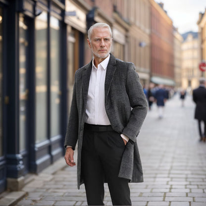 Men's elegant classic checked coat with double-breasted button closure NOVAE