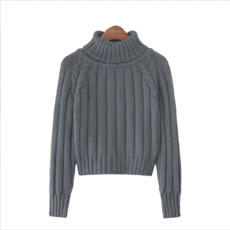 Women's knit sweater with high collar and ribbed texture NOVAE