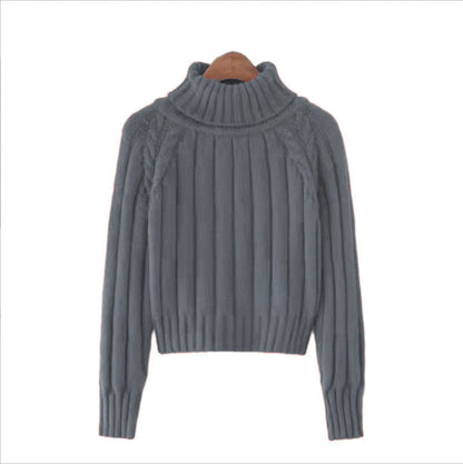 Women's knit sweater with high collar and ribbed texture NOVAE