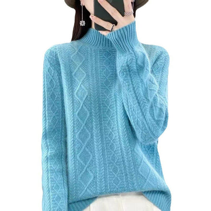 Women's High-Quality Knit Sweater with Stand-Up Collar and Cable Knit Design NOVAE
