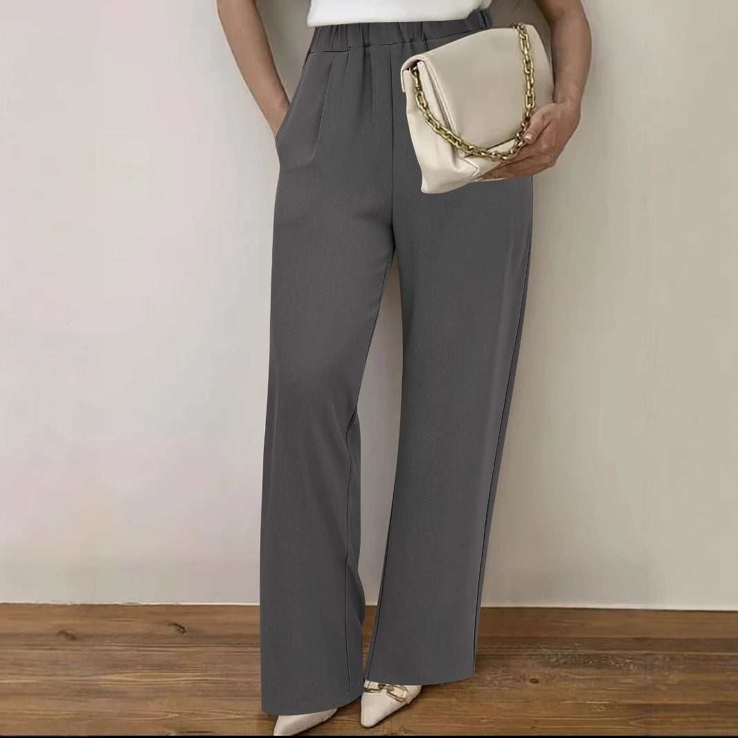 Women's Wide-Waisted High-Waisted Trousers with Elegant Elastic Waistband NOVAE