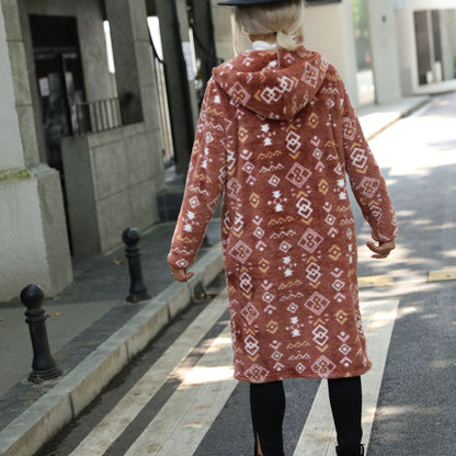 Women's long hair coat with Aztec pattern NOVAE