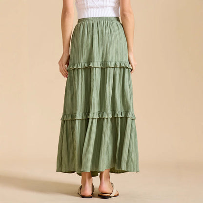 Women's Long Flowy Skirt with Ruffles and Elastic Waistband NOVAE