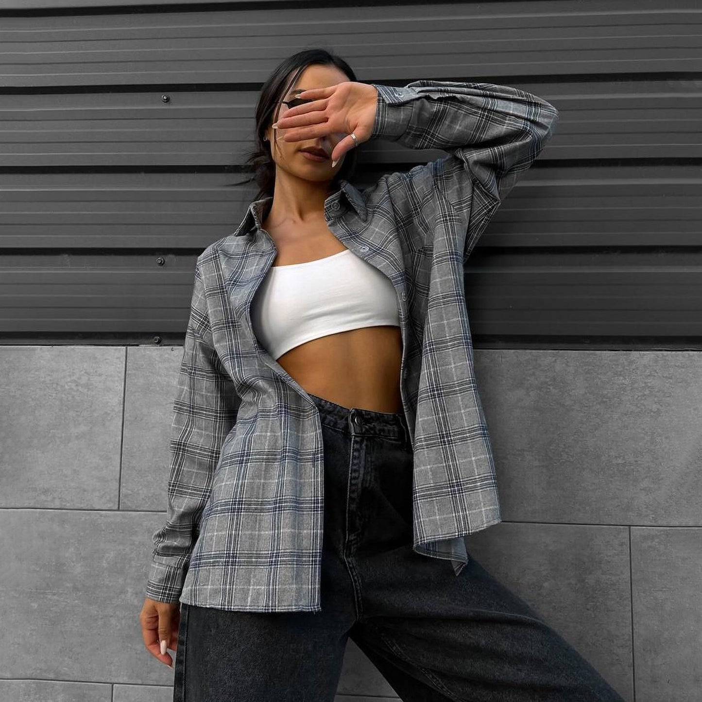 Women's checked shirt in a casual oversized cut NOVAE