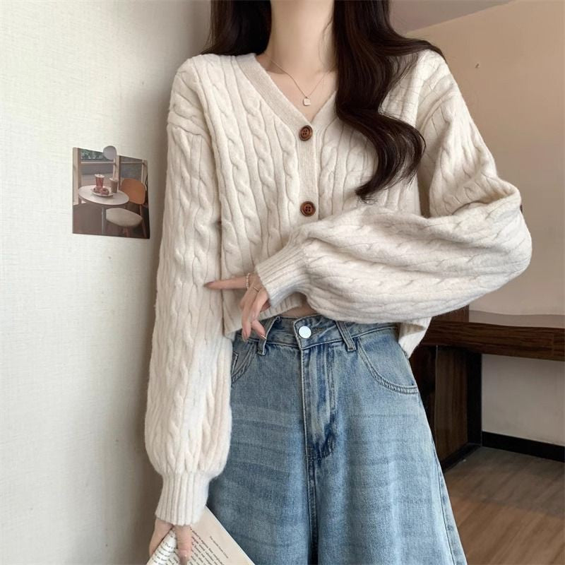 Women's cozy knit cardigan with V-neck and large buttons NOVAE