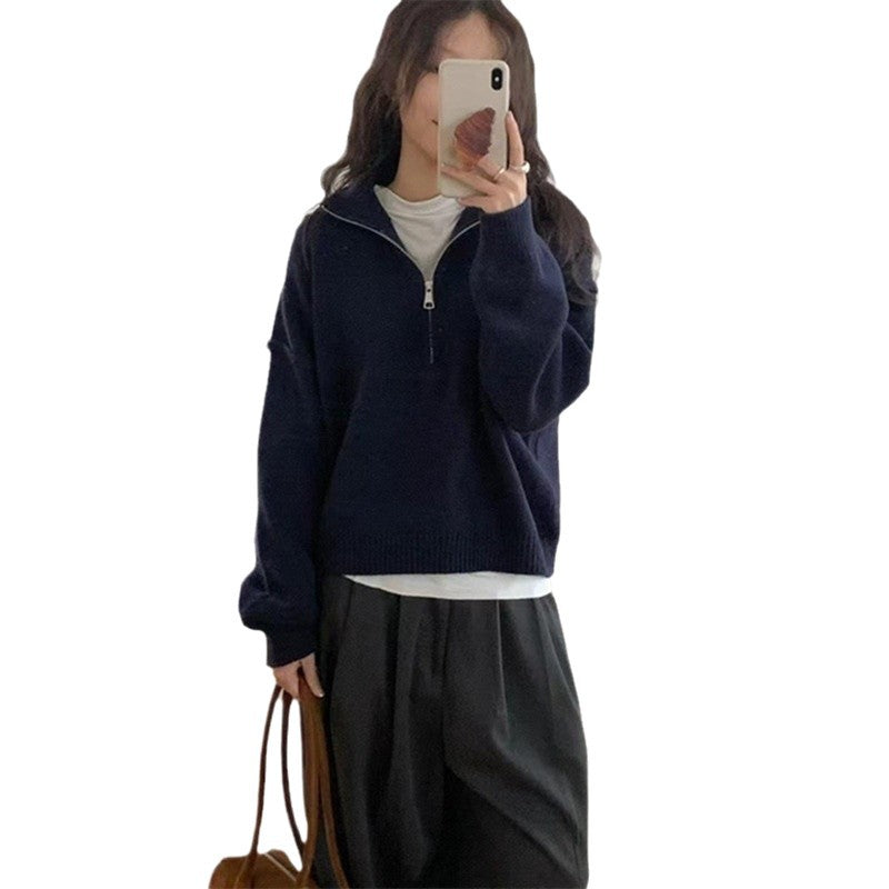 Women's casual pullover with short zipper and relaxed fit NOVAE