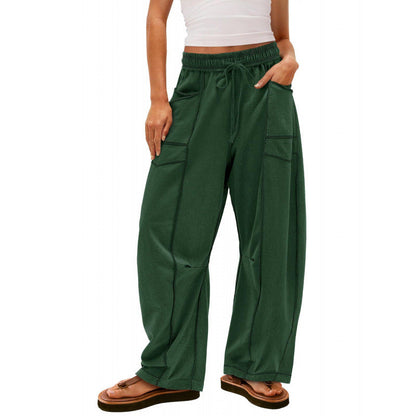 Women's wide-leg leisure trousers with practical side pockets and elasticated waistband NOVAE