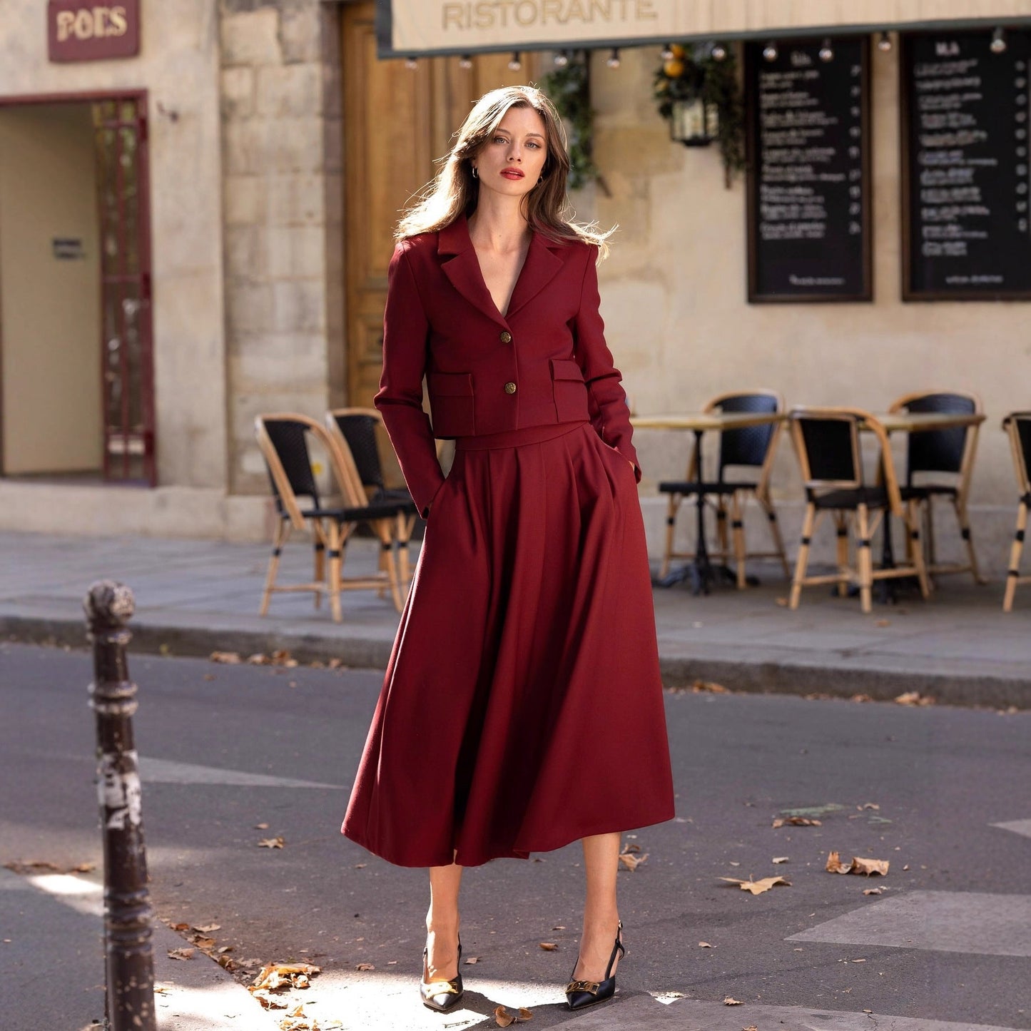 Women's elegant cropped blazer jacket with stylish button details NOVAE