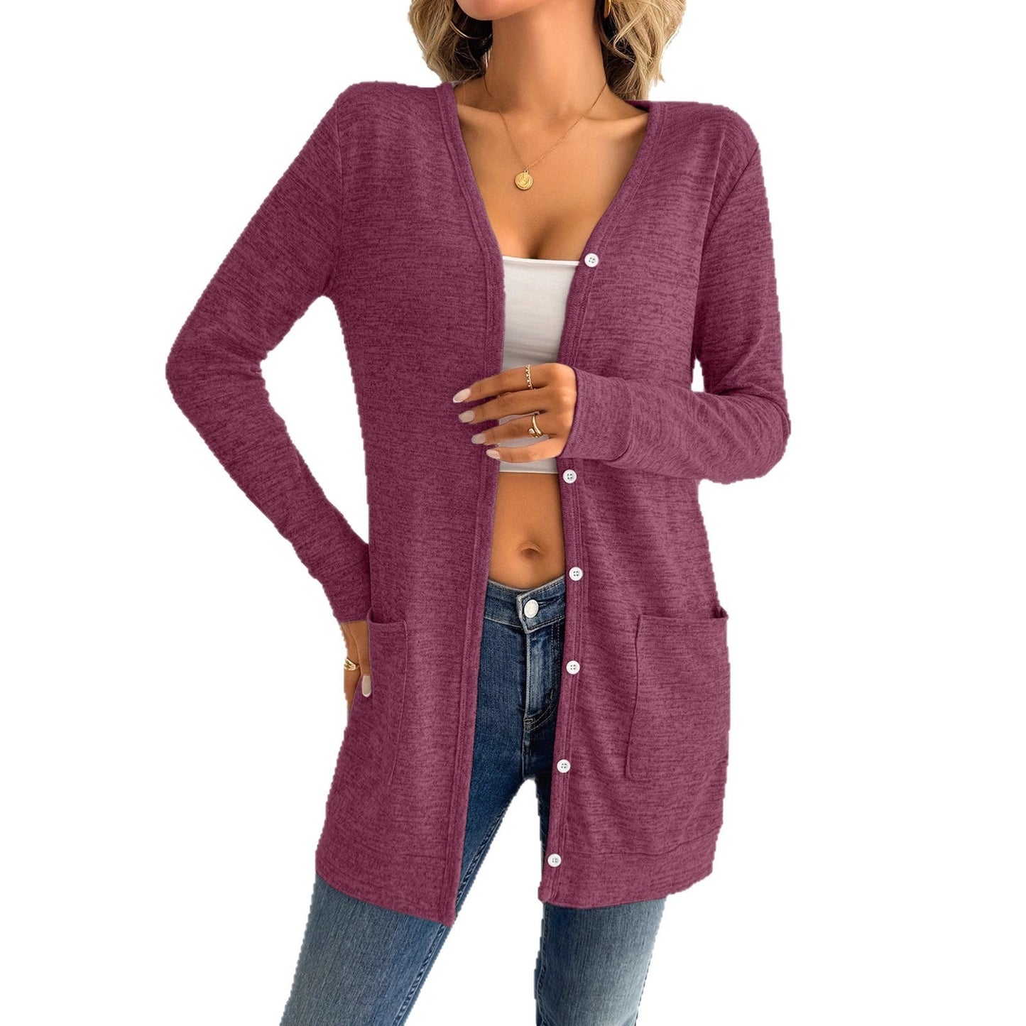 Women's long-sleeved cardigan with practical pockets and button placket NOVAE